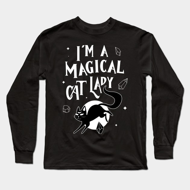 Witchy Magical Cat Lady Long Sleeve T-Shirt by Witchling Art